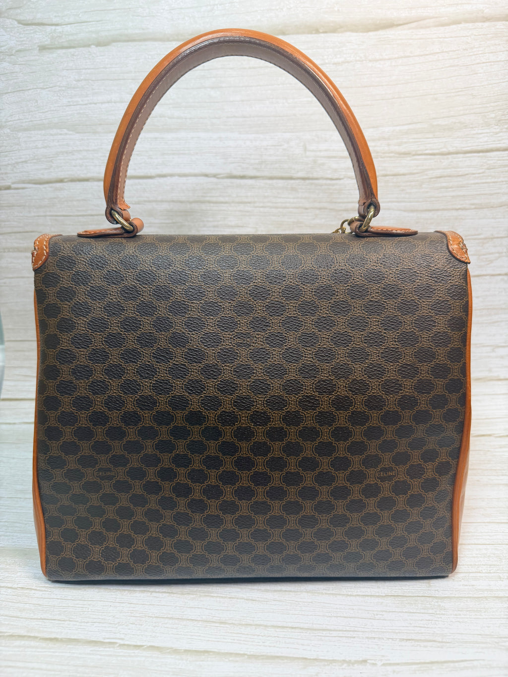 CELINE Macadam Blason Triomphe Logo Ring Metal Handbag leather PVC Brown - 176