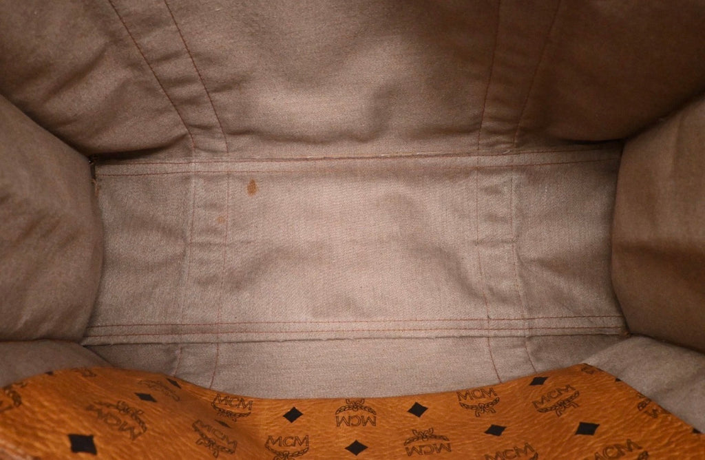 MCM Cognac Visetos Coated Canvas Top Zip Tote.