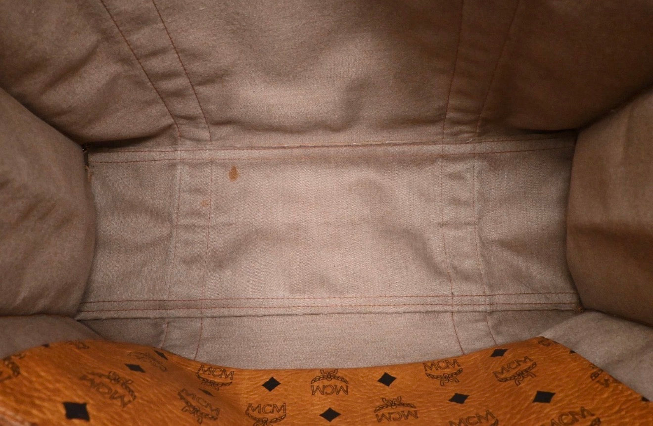 MCM Cognac Visetos Coated Canvas Top Zip Tote.