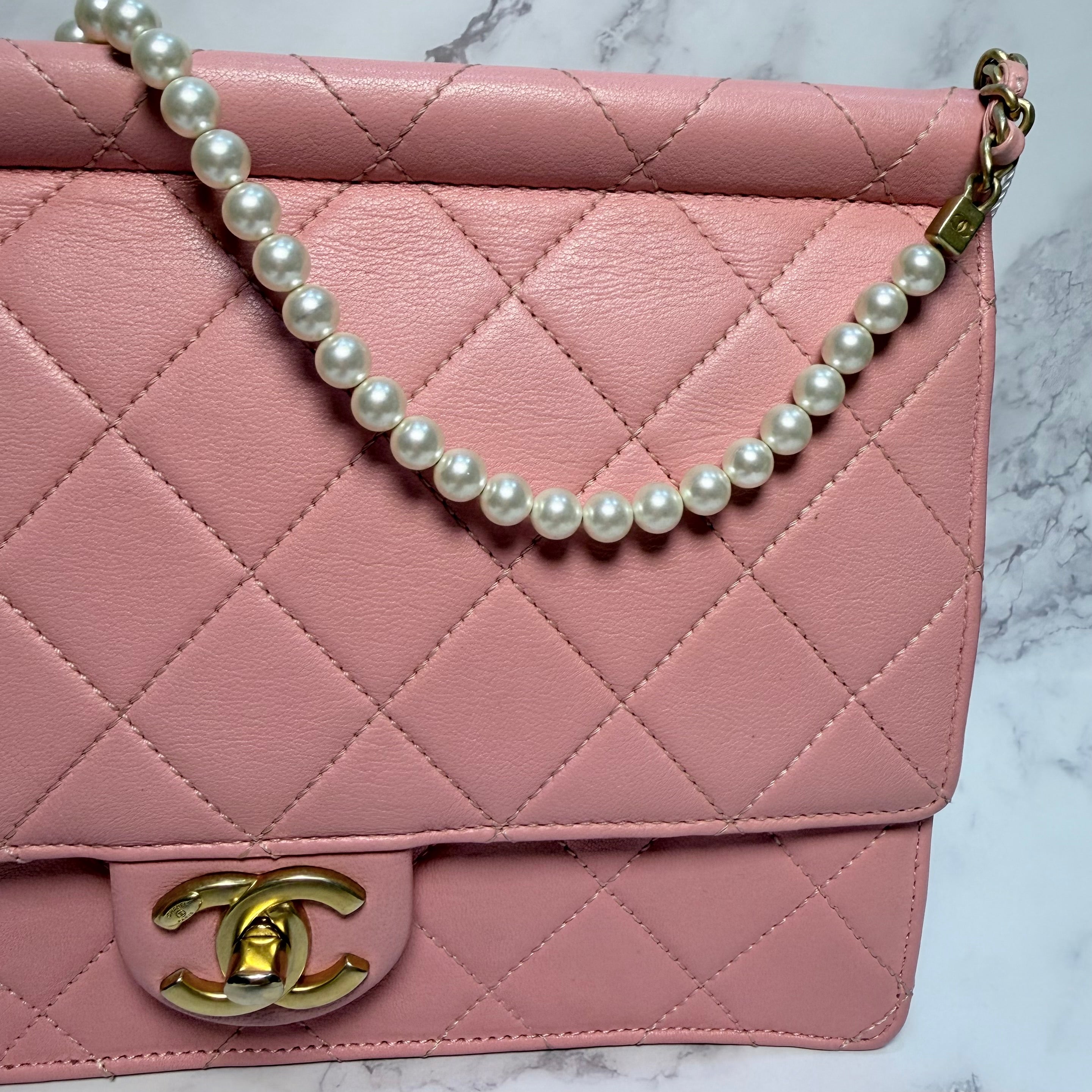 Chanel Quilted Pearl Chain Flap Bag