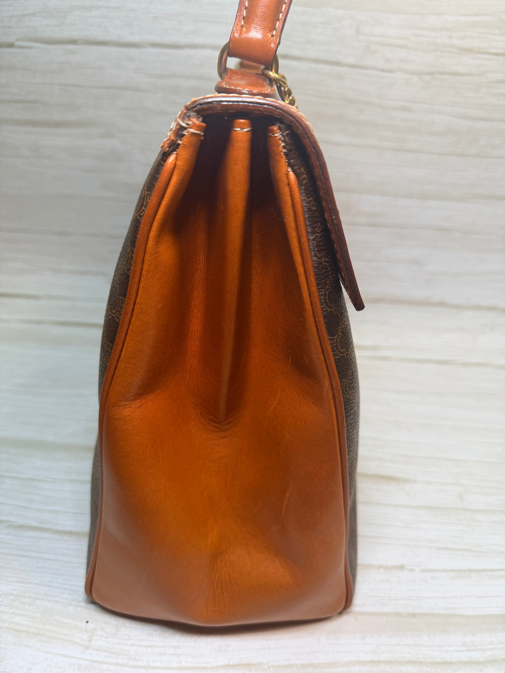 CELINE Macadam Blason Triomphe Logo Ring Metal Handbag leather PVC Brown - 176