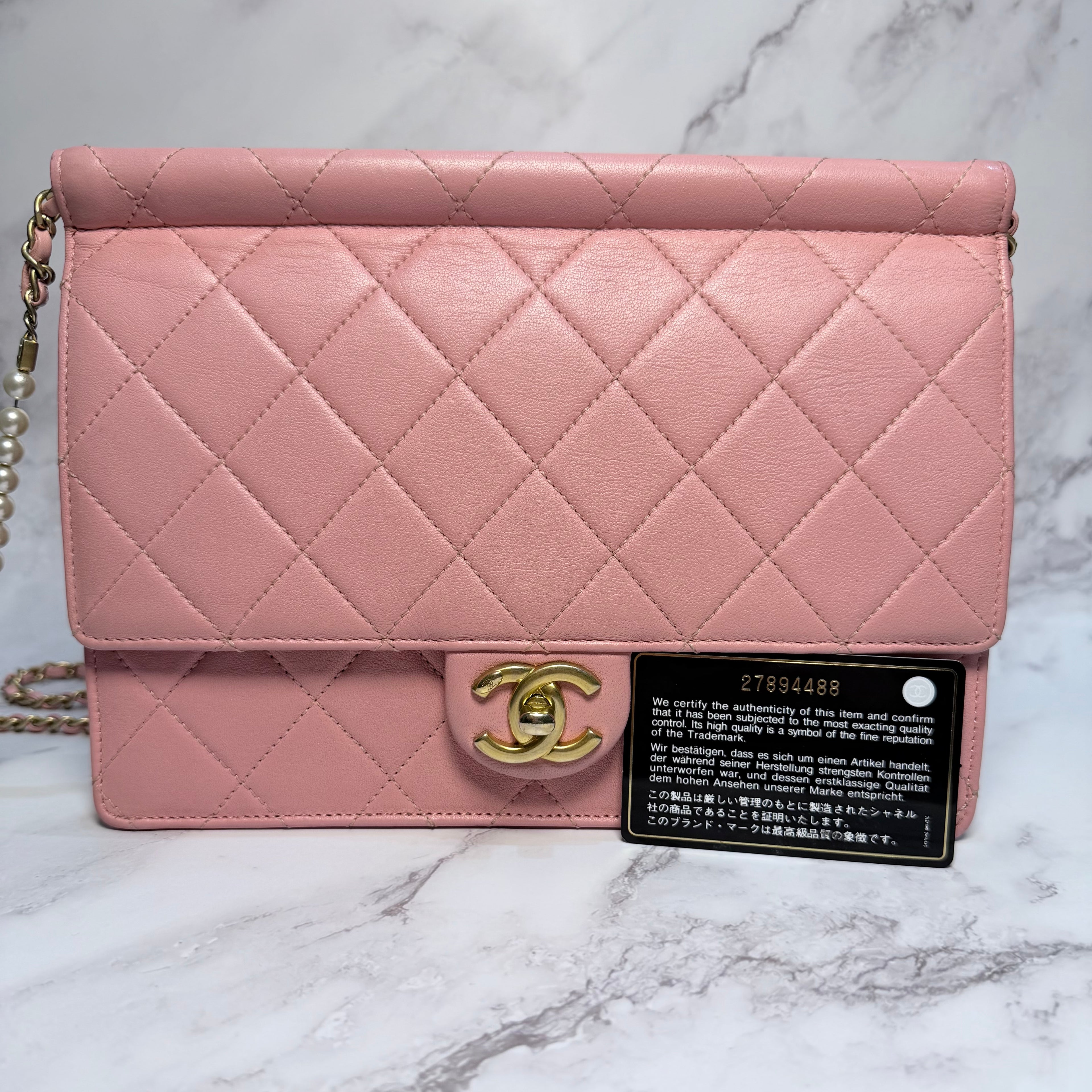 Chanel Quilted Pearl Chain Flap Bag