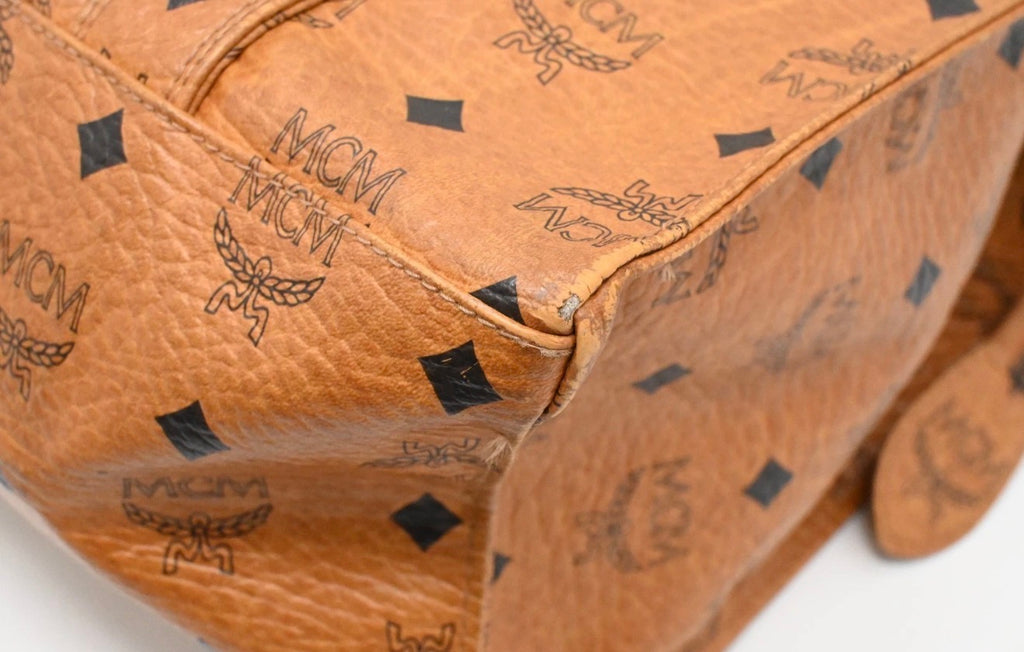 MCM Cognac Visetos Coated Canvas Top Zip Tote.