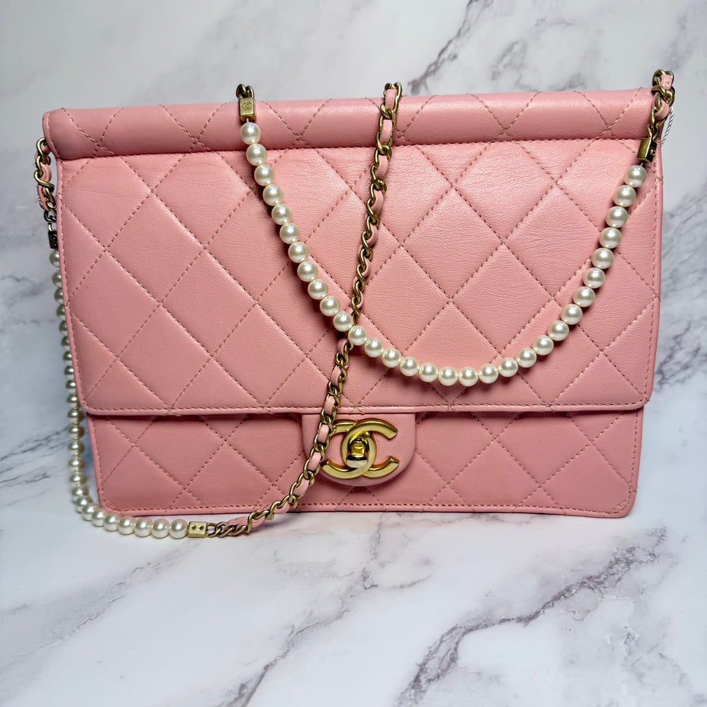 Chanel Quilted Pearl Chain Flap Bag