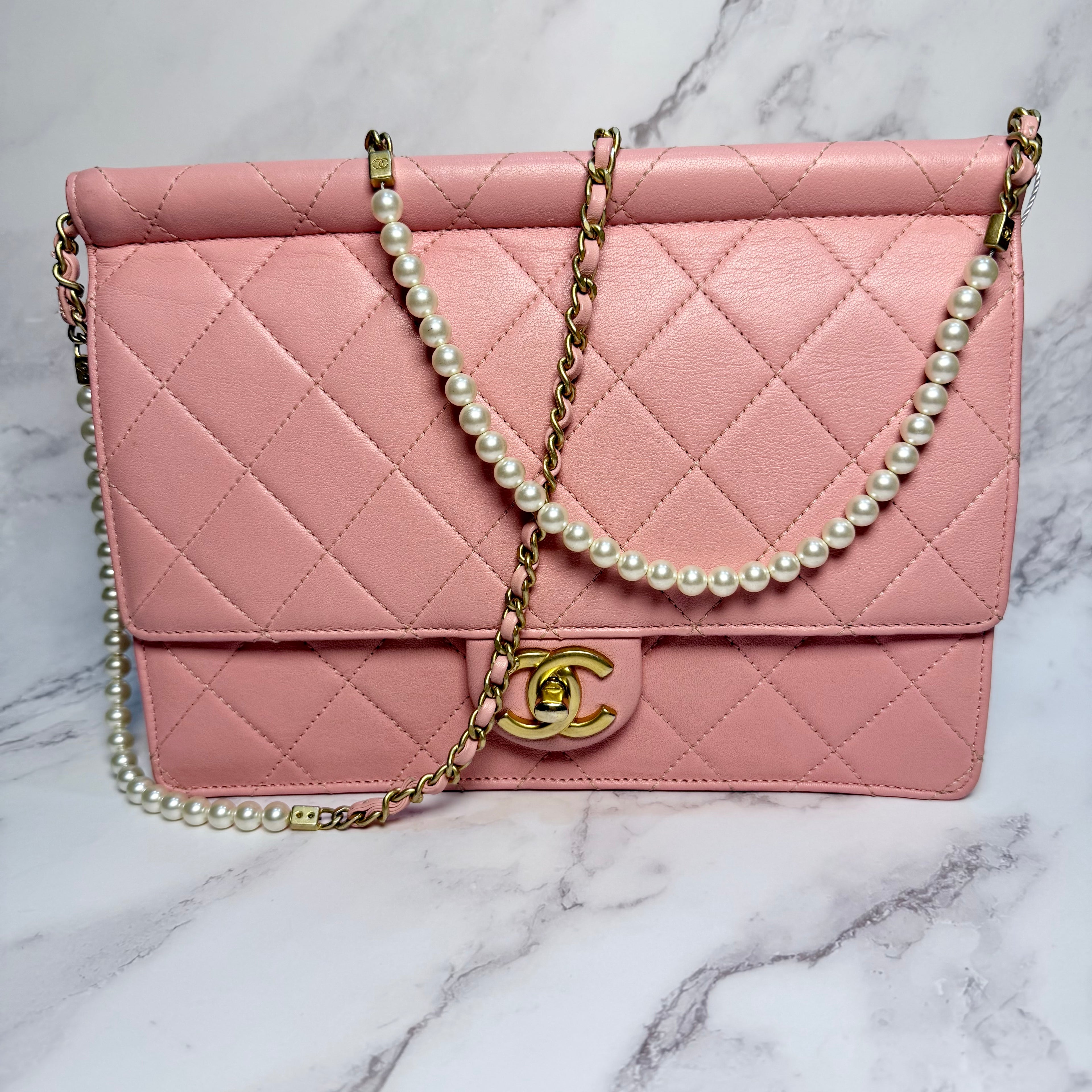 Chanel Quilted Pearl Chain Flap Bag