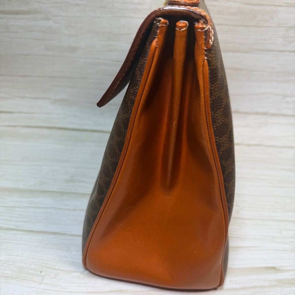 CELINE Macadam Blason Triomphe Logo Ring Metal Handbag leather PVC Brown - 176
