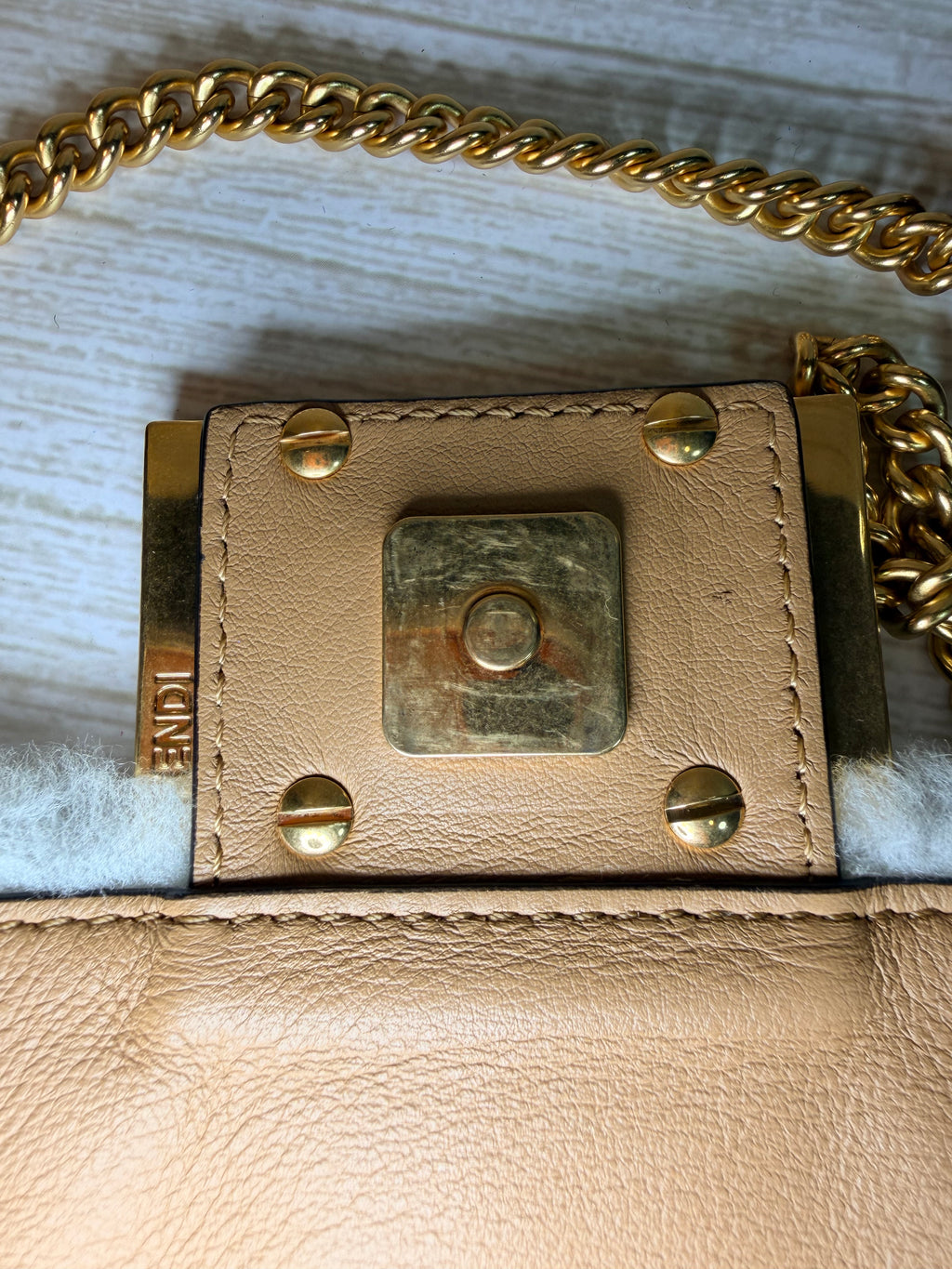 Fendi Mini Baguette with Montone (shearling) St. Macro FF - 166