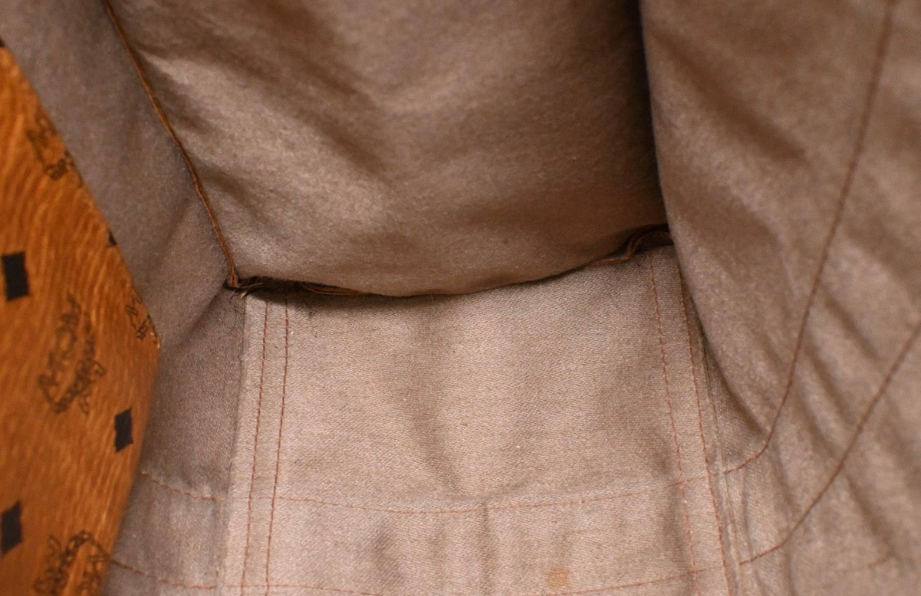 MCM Cognac Visetos Coated Canvas Top Zip Tote.