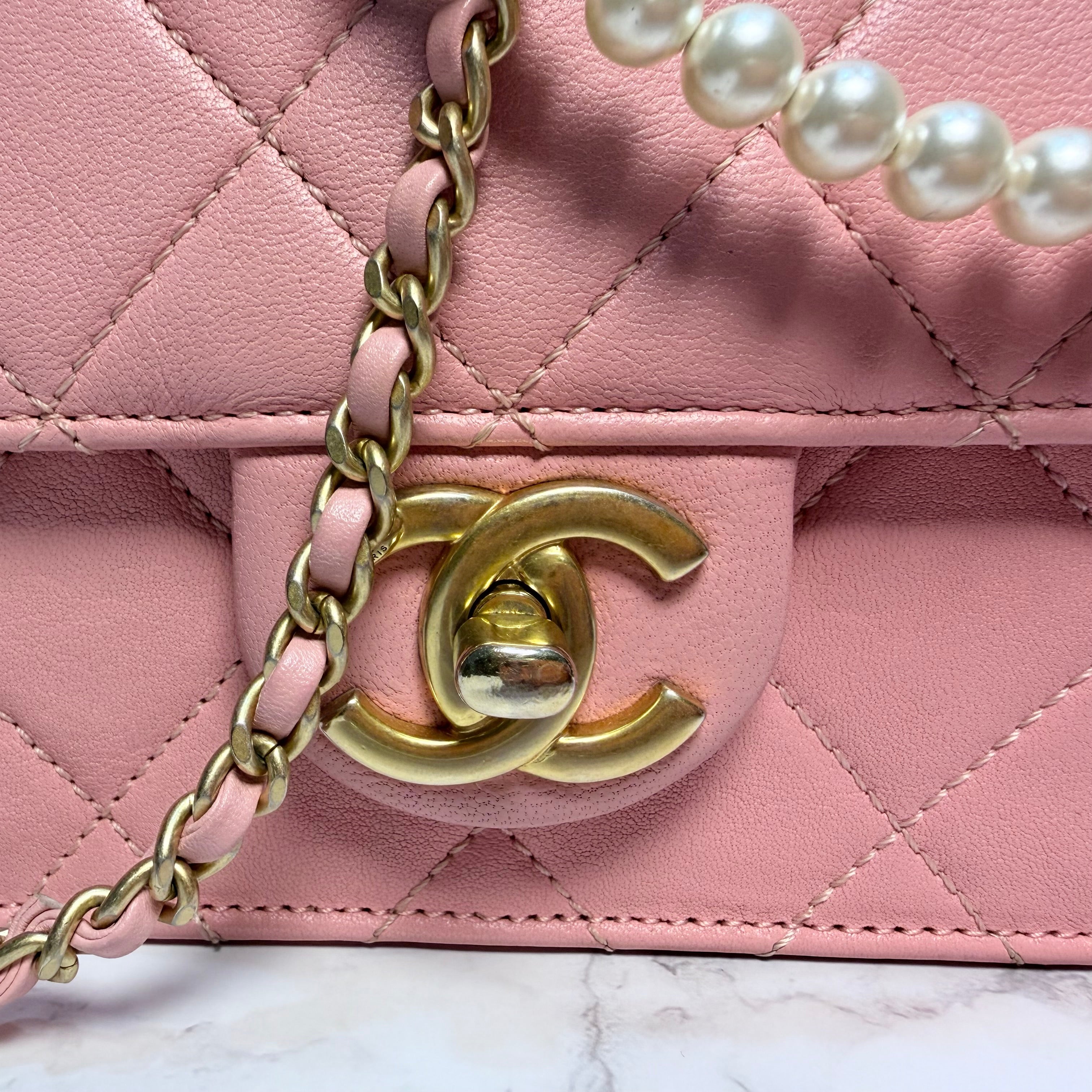 Chanel Quilted Pearl Chain Flap Bag