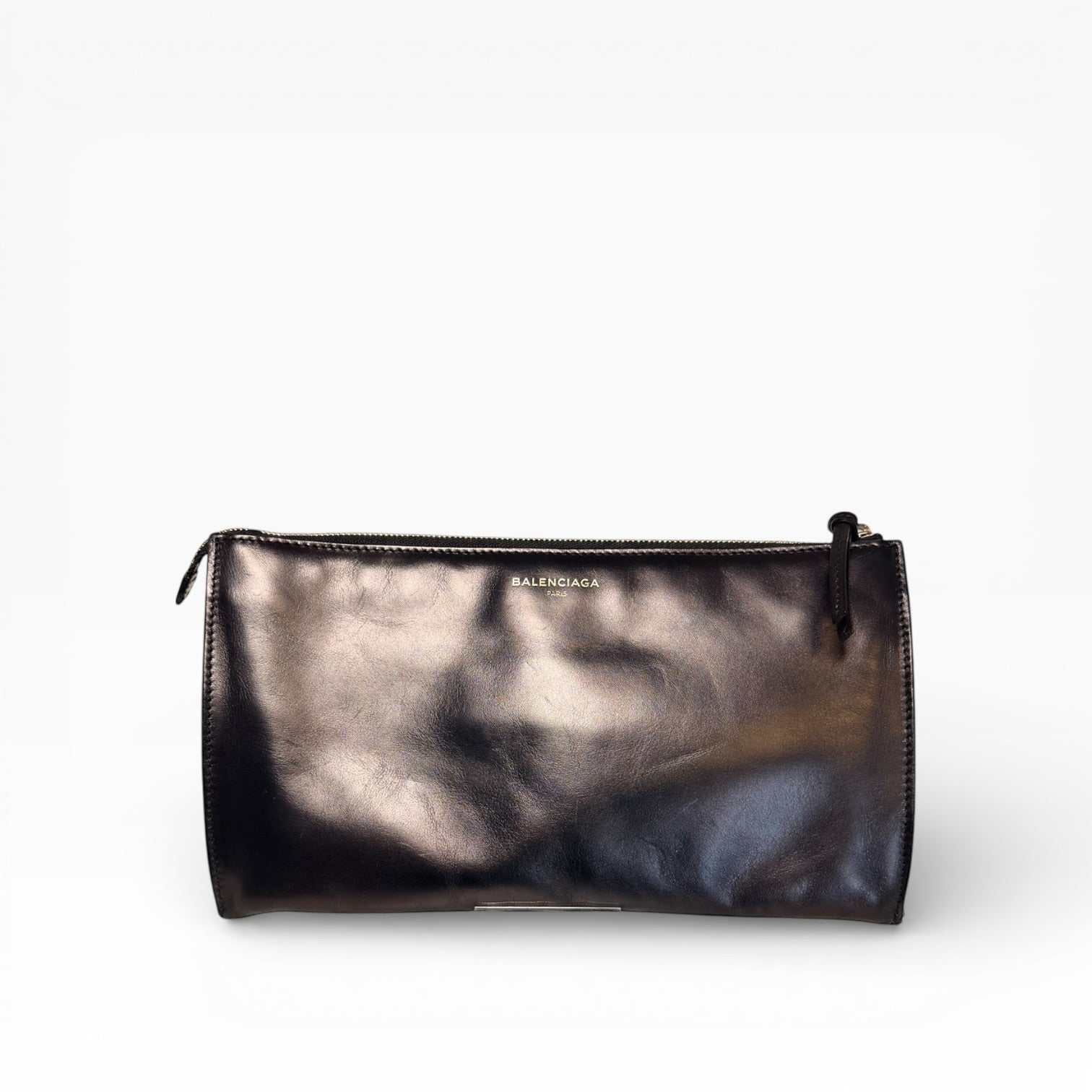 Balenciaga Shearling-Trimmed Leather Zip clutch