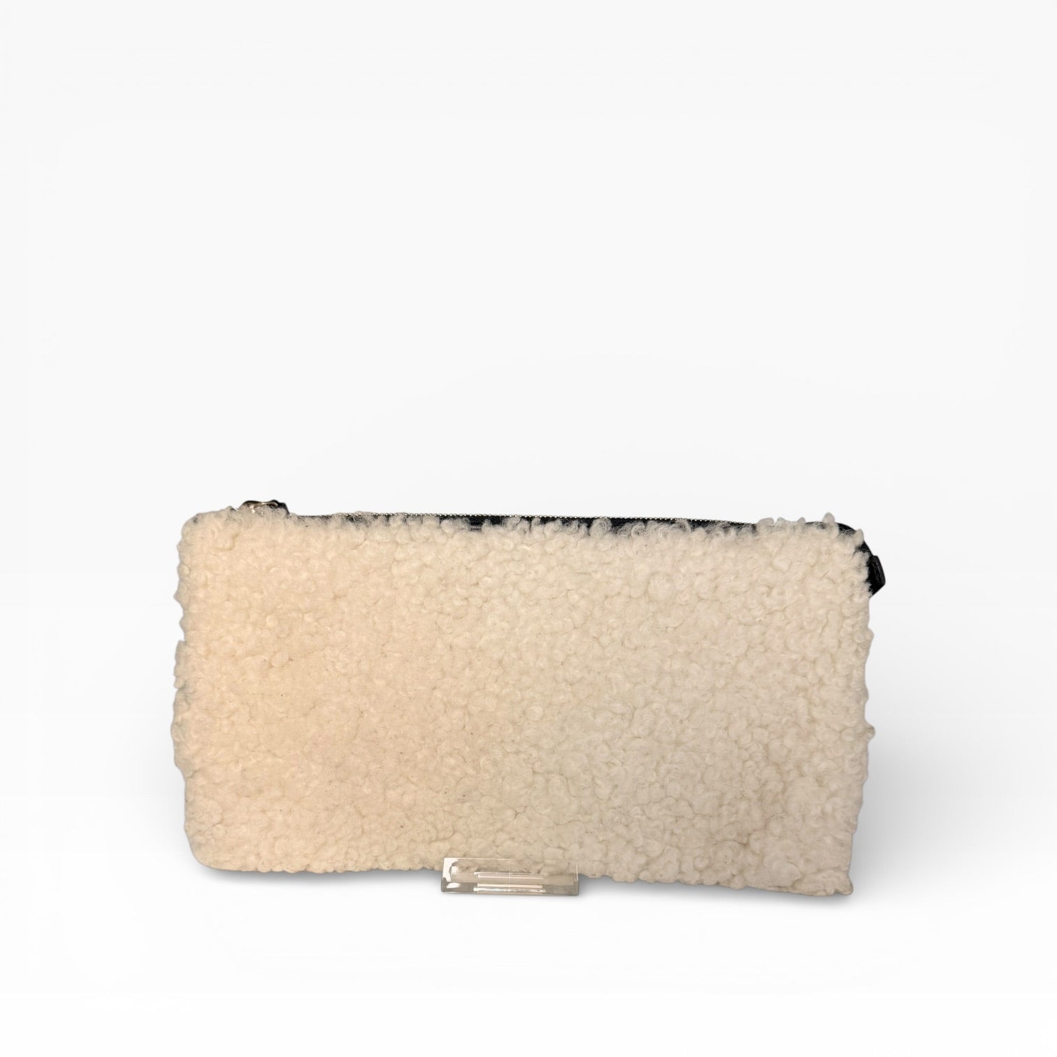 Balenciaga Shearling-Trimmed Leather Zip clutch
