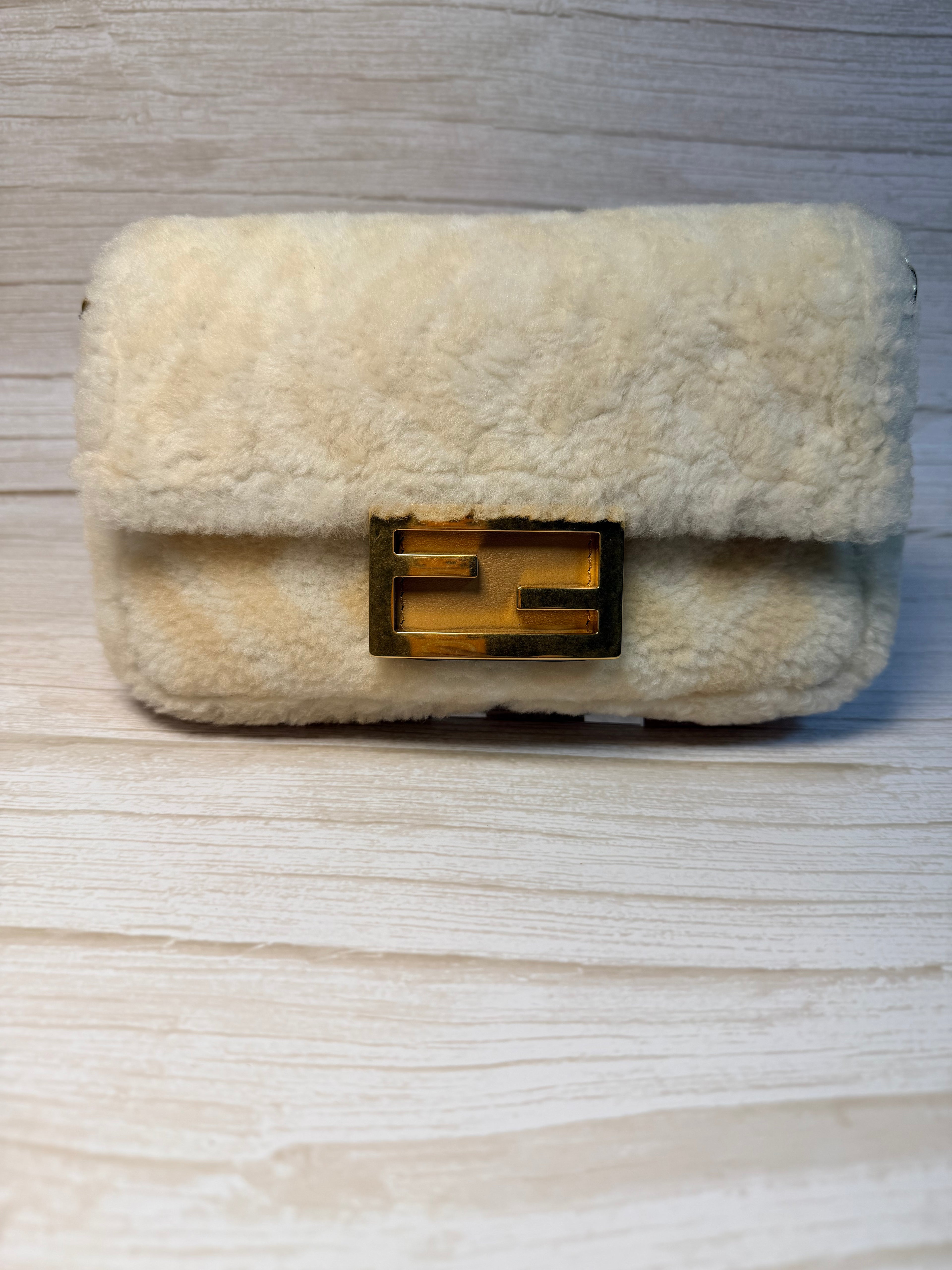 Fendi Mini Baguette with Montone (shearling) St. Macro FF